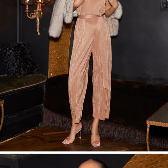 Vici Collection Working Girl Plisse Tie Waist Jumpsuit - Picture 6 of 6